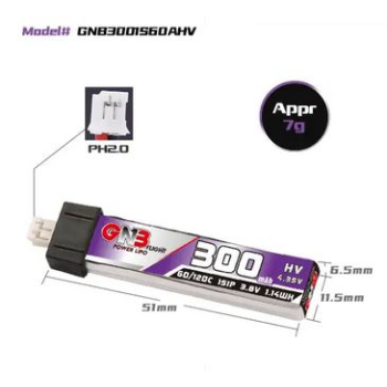 Akumulator LiPo GNB 1S 300mah 60C PH2.0